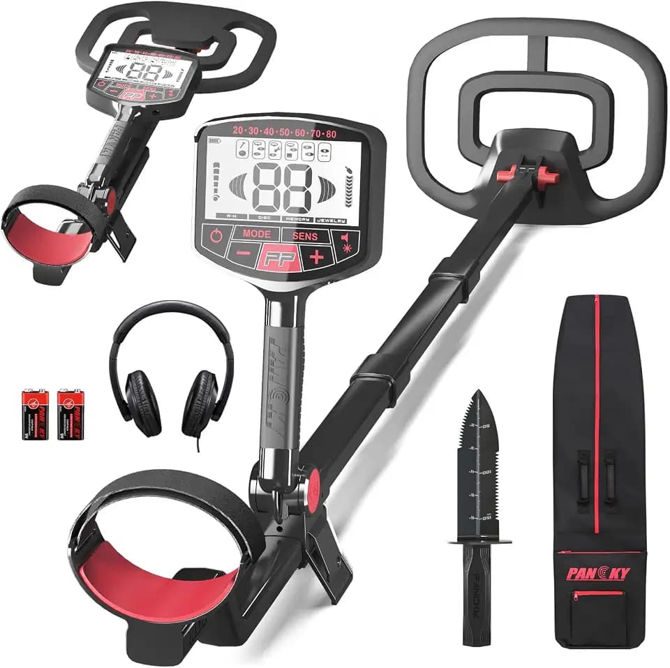 PANCKY High Accuracy Metal Detector for Adults – Collapsible, Lightweight & IP68 Waterproof Search Coil with 10.55” Large Coil, 5 Modes & Backlit LCD, Gold & Relic Detector Kit, PK1098