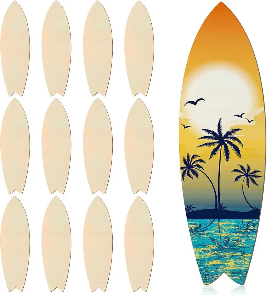 12 Pcs 12 Inch Unfinished Wood Surfboard Cutout for Crafts
