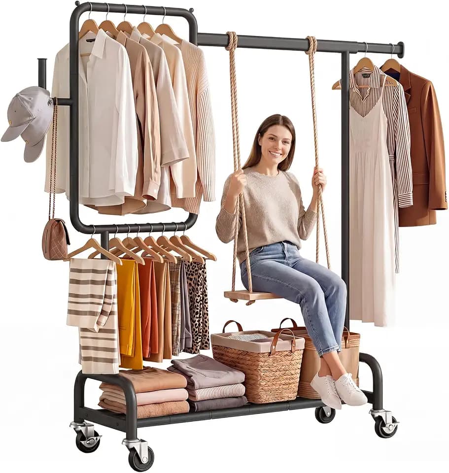 SOLEDI Partitioned Heavy Duty Clothes Rack, 600 LBS Rolling Garment Rack
