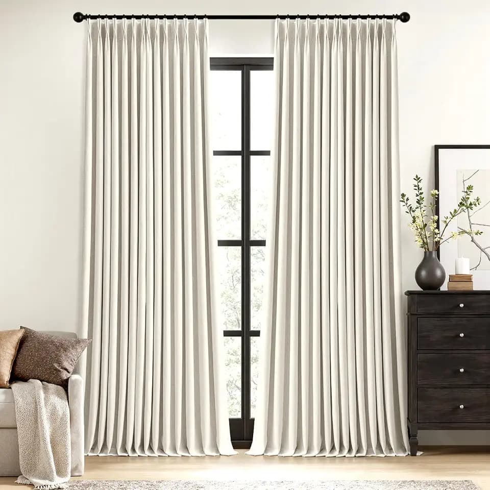 MIULEE Natural Pinch Pleated 100% Blackout Linen Curtains 40x90 Inches