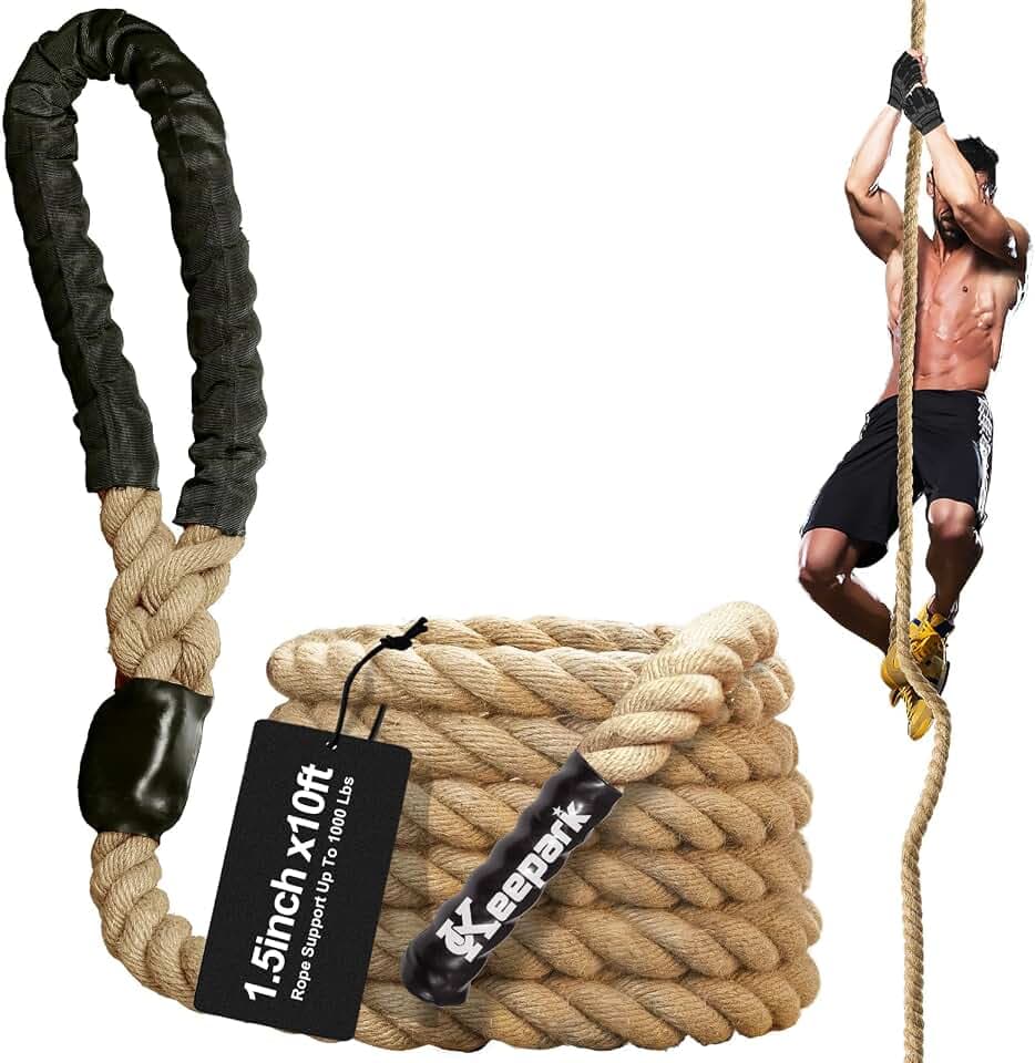 Climbing Rope Gym Exercise Ropes - 1.5 Inch Diameter 10FT 15FT 20FT 25FT 30FT 35FT 40FT 50FT Climb Rope for Fitness & Strength Training, Workout Climbing Rope for Adults Home Indoor or Outdoor