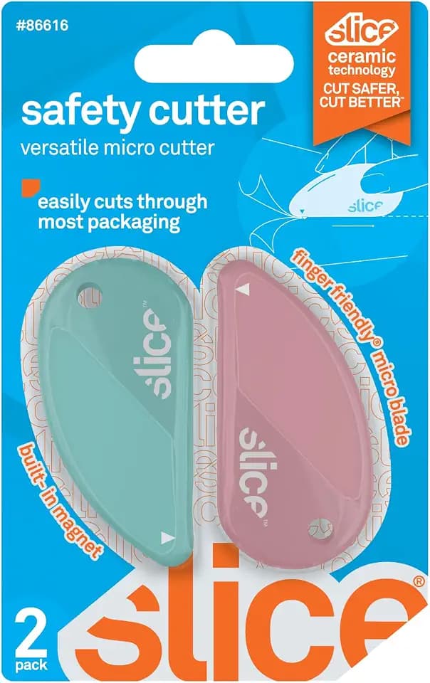 Slice Micro Safety Cutter | Safe Ceramic Box Cutter Lasting 11x Longer than Metal | Keychain Box Opener | Combo Pack | Mint + Dusty Rose
