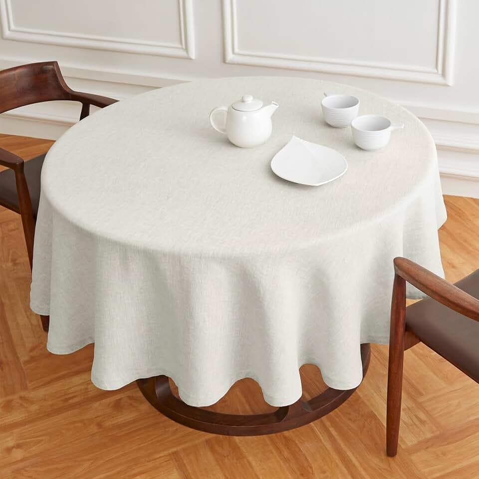 Solino Home 100% Pure Linen Round Tablecloth Light Flax Woven, Sonoma 60 in