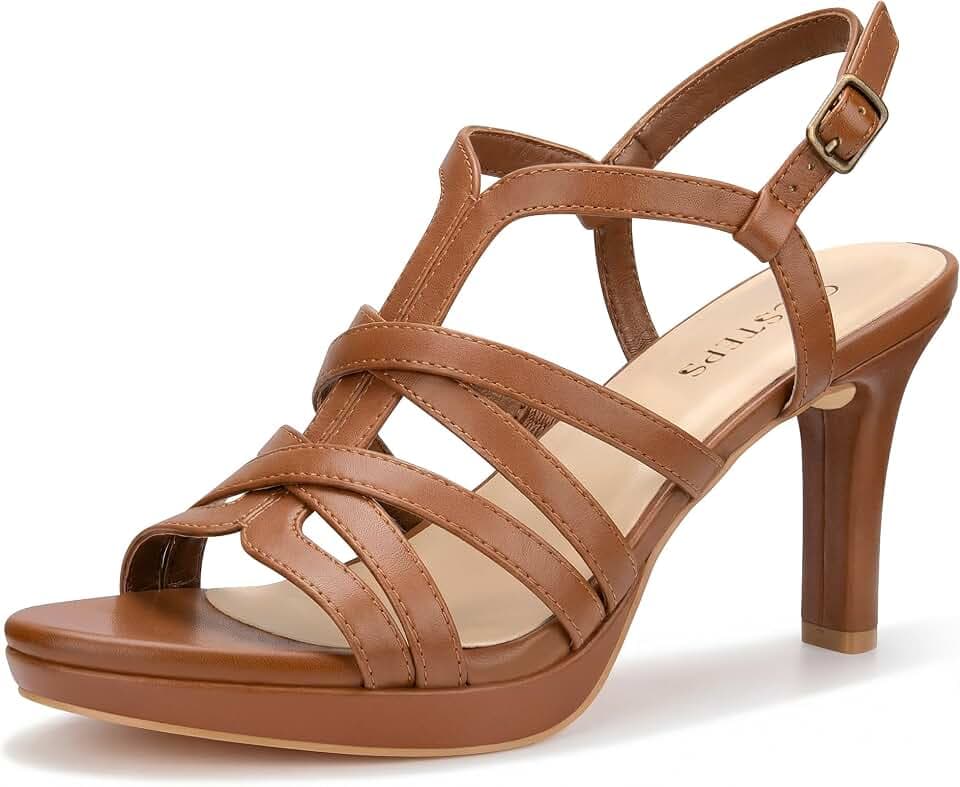 Women's Platform Heels Strappy Stiletto Round Toe Slip-Resistant