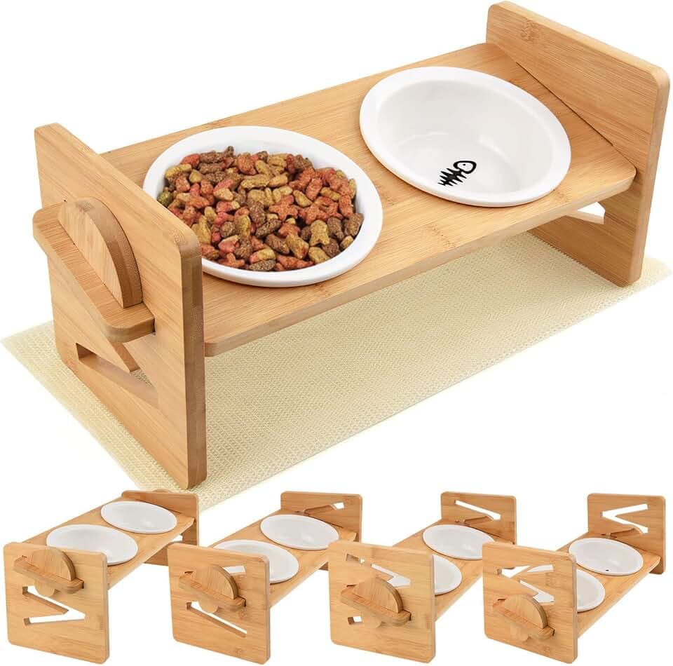 Katzennapf,Fressnapf Katze Erhöht Futternapf Keramik für Katzen und Kleine Hunde, Hundenapf Katzen Napfset Katzennäpfe Katze Napf Set (inkl Gestell)
