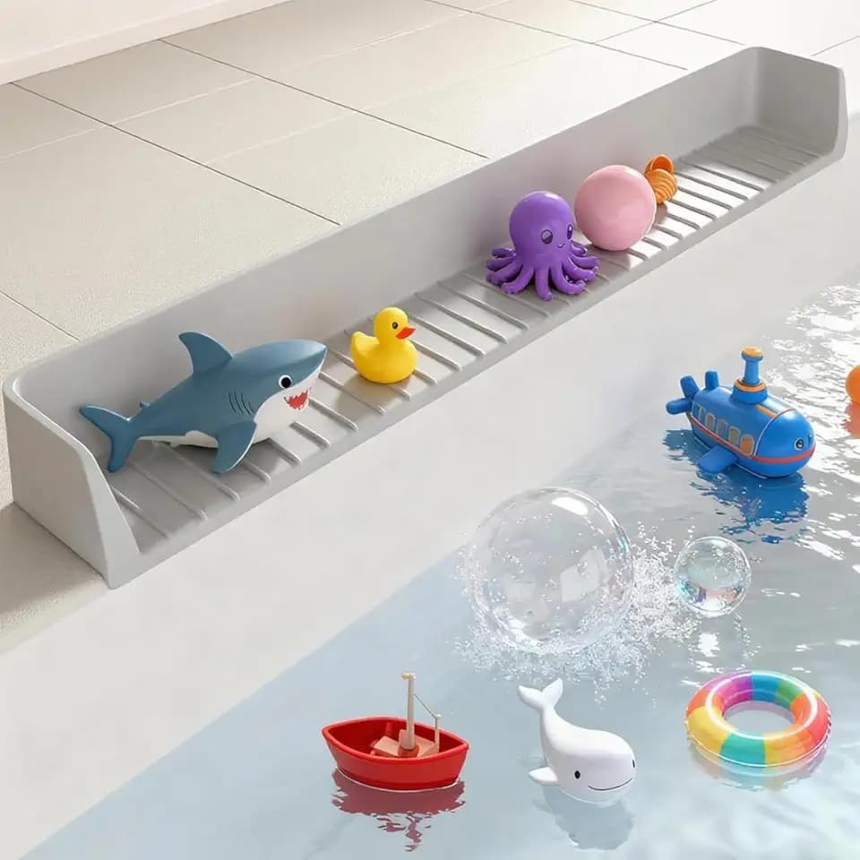 Longer Silicone Bathtub Splash Guard for Kids,Bath Toy Holder,Water Barrier