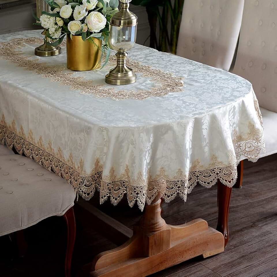 ARTABLE Oval Lace Tablecloth Light Brown Vintage Farmhouse 52 x 70 Inch