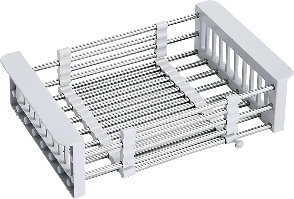 COVRA Over Sink Dish Drying Rack, Stainless Steel Drainer for 10.6"-18.5" Sinks (Square Sinks ONLY), Kitchen Countertop Organizer for Dishes, Vegetables, and Fruits(Gray)