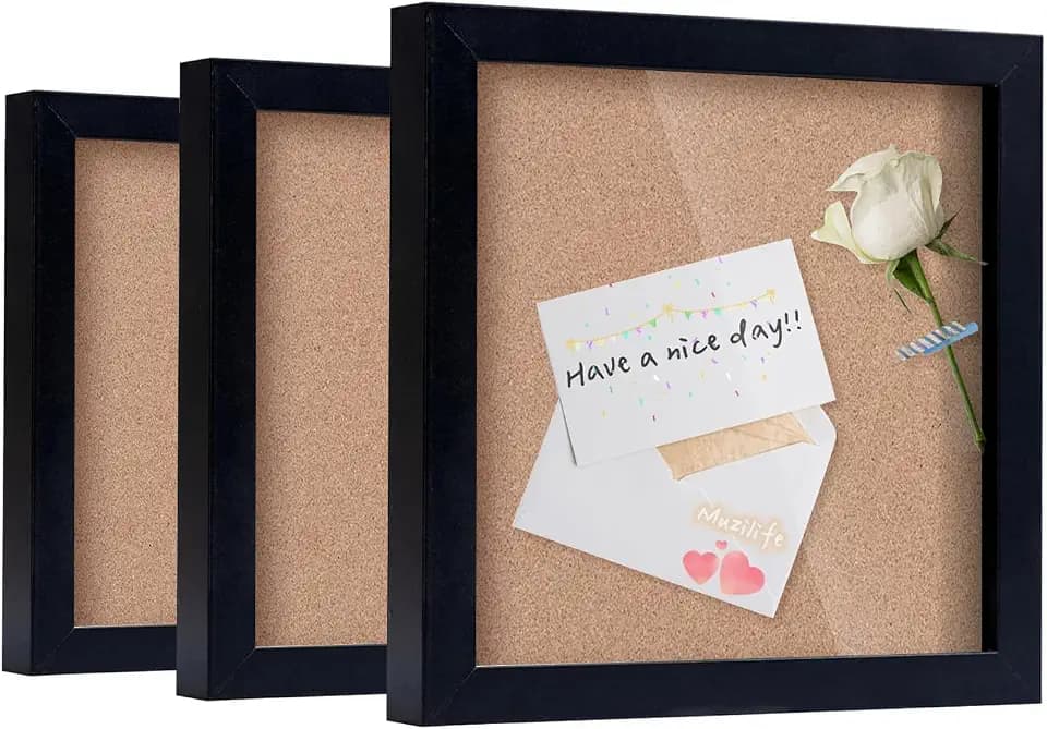 Muzilife 8x8 Shadow Box 3D Picture Frames, Wood, Real Glass, Black, 3 Pack