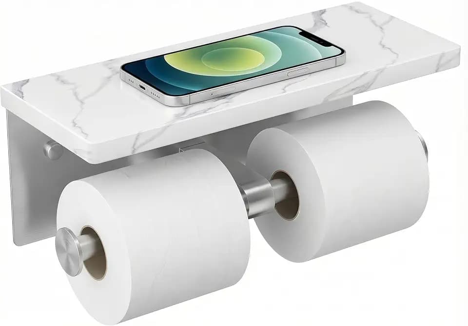 FORIOUS Double Marble Toilet Paper Holder with Phone Shelf, Commercial