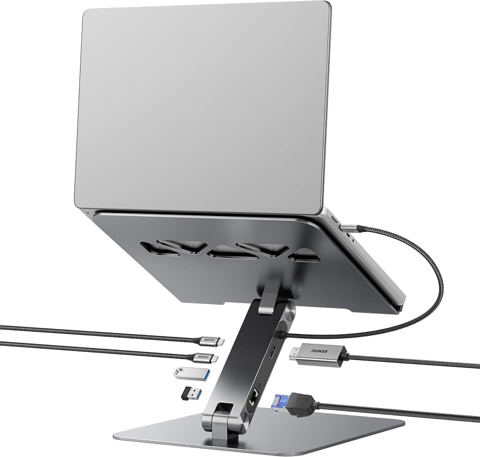 BENFEI Laptop Ständer mit 6-in-1 USB C Dockingstation: HDMI (4K@60Hz), Gigabit-LAN, 100W Power Delivery, 10Gbps (1x USB-C 3.2 & 2X USB-A 3.2) – Für MacBook Pro/Air, iPad Pro, XPS und ThinkPad