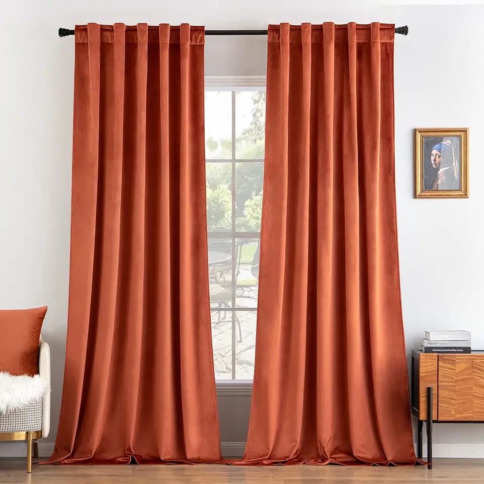 MIULEE Velvet Curtains 52x90 inches 2 Panels Burnt Orange Blackout Curtains