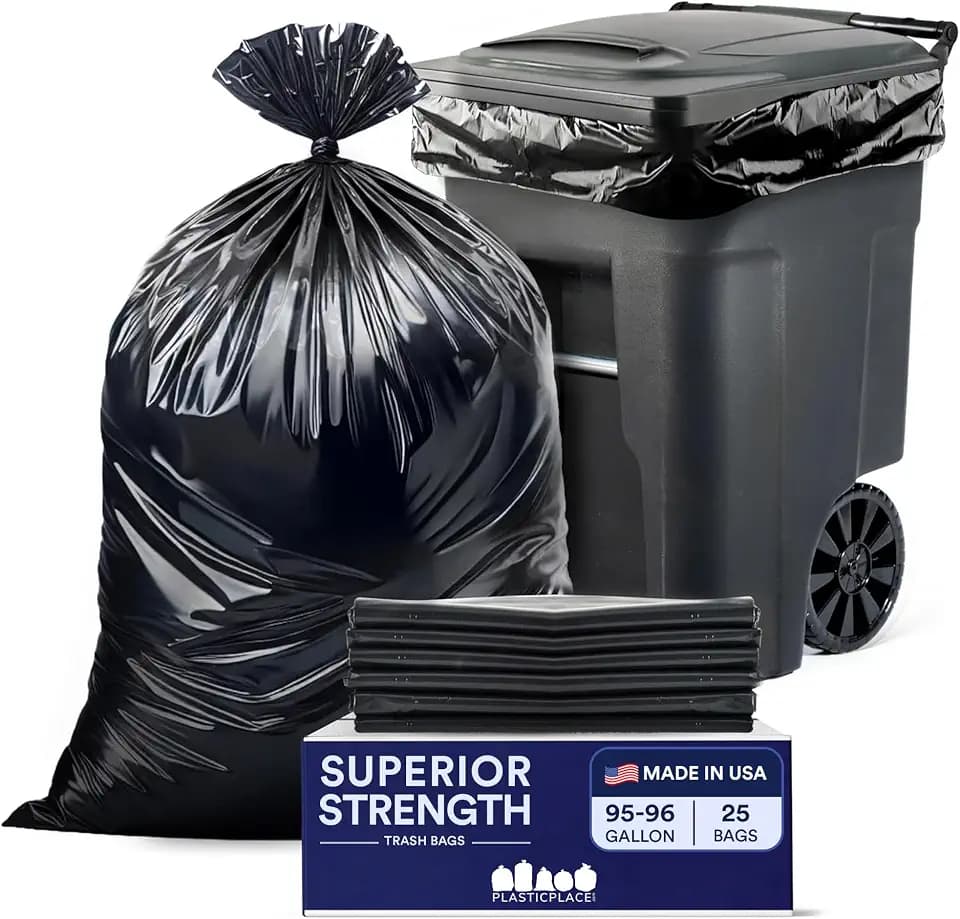 Plasticplace 95-96 gallon Garbage Can Liners │ 3 Mil │ Black Heavy Duty Trash Bags │ 61” x 68”, 25 Count (Pack of 1)