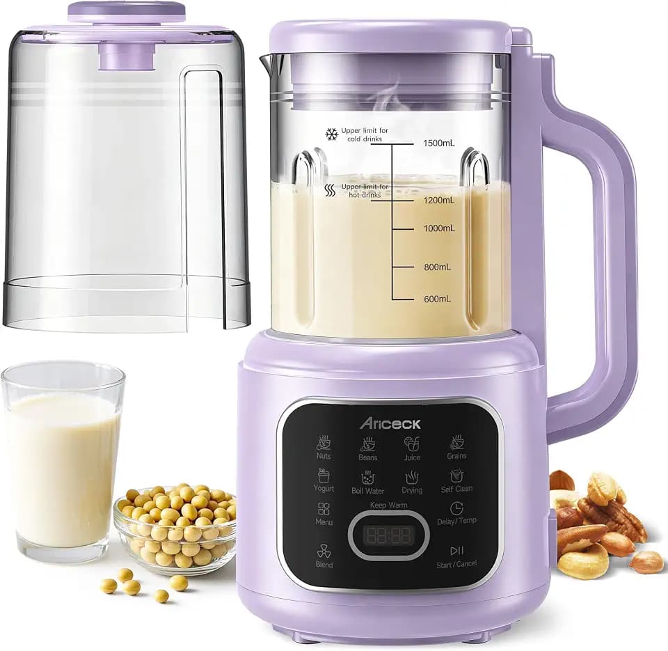 11-in-1 Nut Milk Maker - Automatic Multi-Function Milk Machine for Almond Milk, Oat, Soy, Yogurt,Juice with Self-Cleaning, Delay Timer, Keep Warm Ultra-Quiet(Purple)