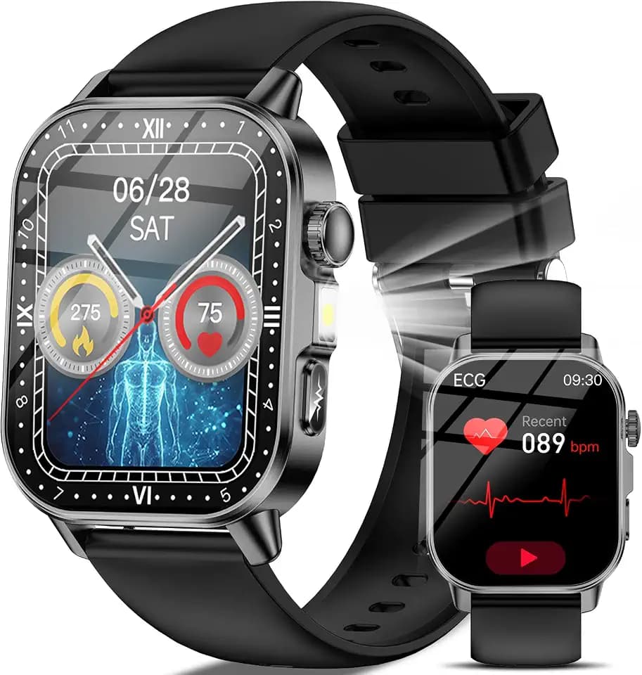 Marsyu Smartwatch Herren Damen mit EKG/BMI/HRV/Harnsäure/LED-Licht,2,0" Gesundheitsuhr mit 24H BΙutdruckmessung SpO2 Pulsuhr Körpertemperatur Schlaf Monitor, SOS-Notruf Fitnessuhr für iOS Android