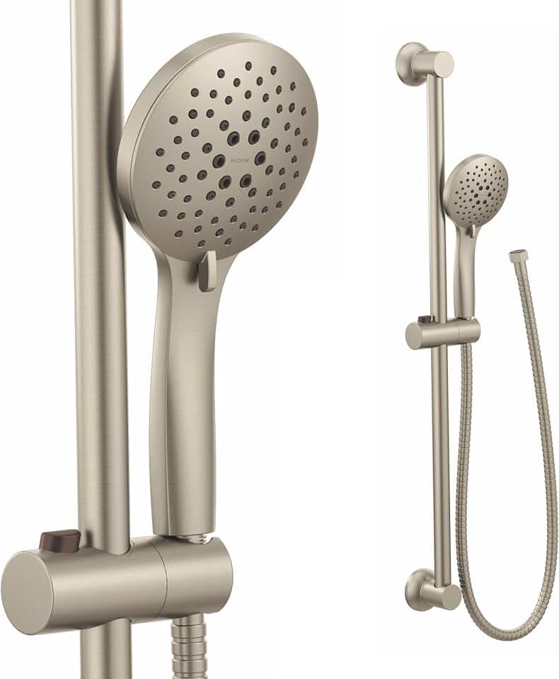 Moen Brushed Nickel Eco-Performance 5-Function Handheld Removable Shower Head, Adjustable 30-Inch Slide Bar and 69-Inch Long Hose, 3558EPBN