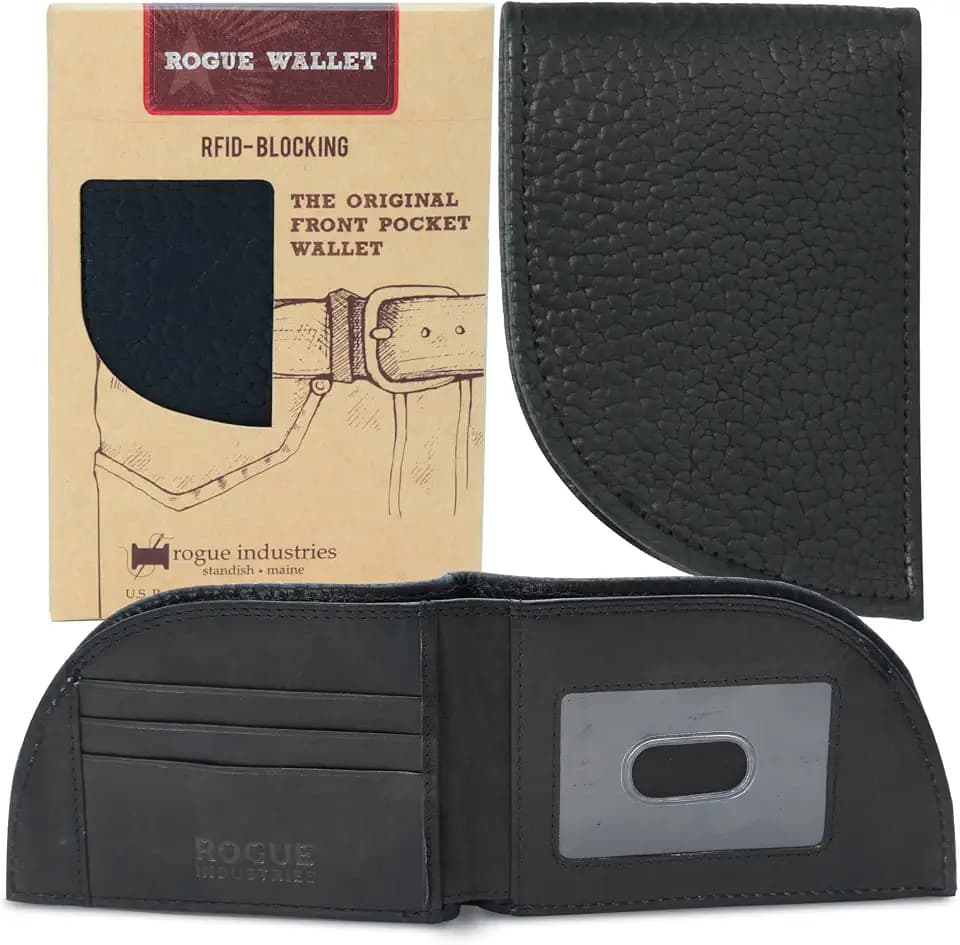 ROGUE WALLET Genuine Bison Leather Wallet for Men, RFID Slim, Black