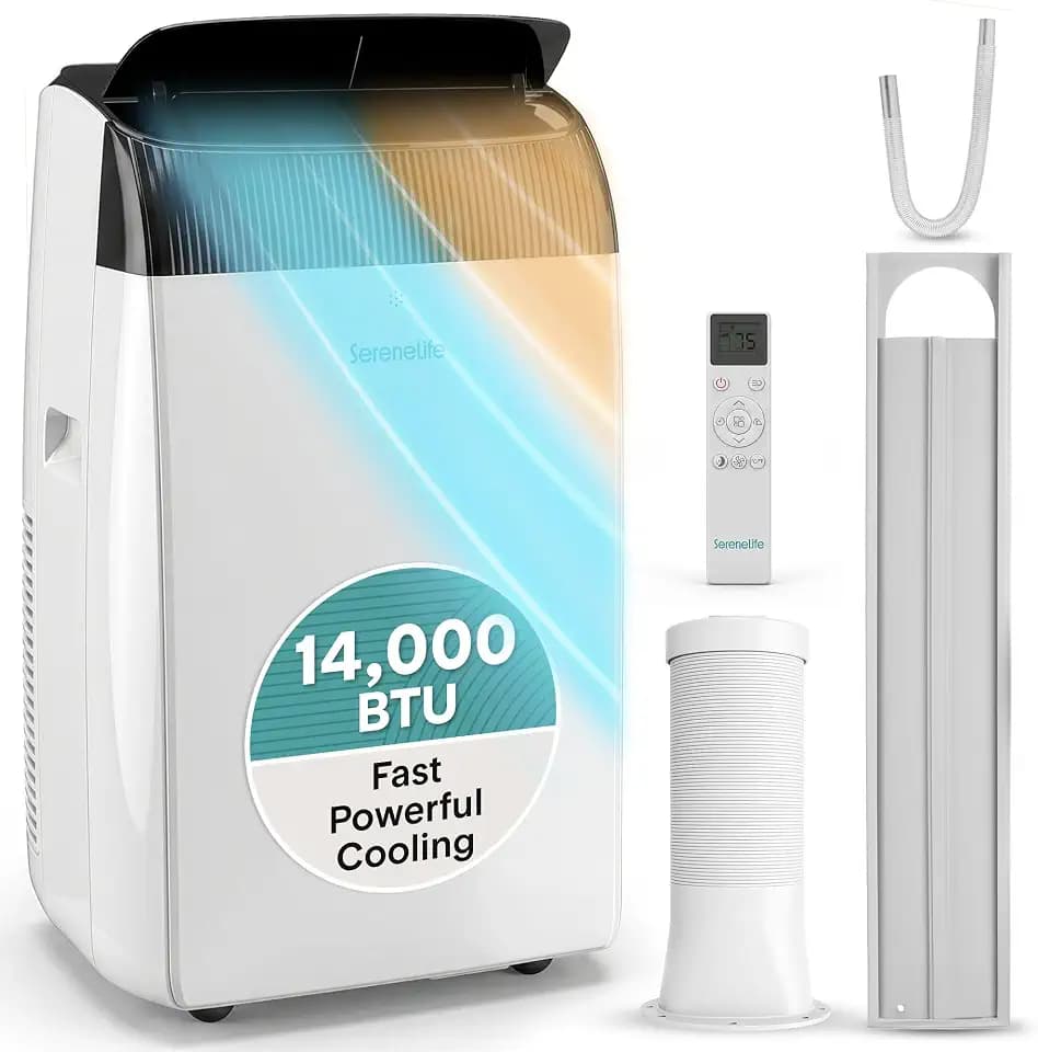 SereneLife 14,000 BTU Portable Air Conditioner with Dehumidifier, Heat, & Fan | Portable AC Unit for Wide Area Climate Control | Compact Standing Air Conditioner with Window Kit