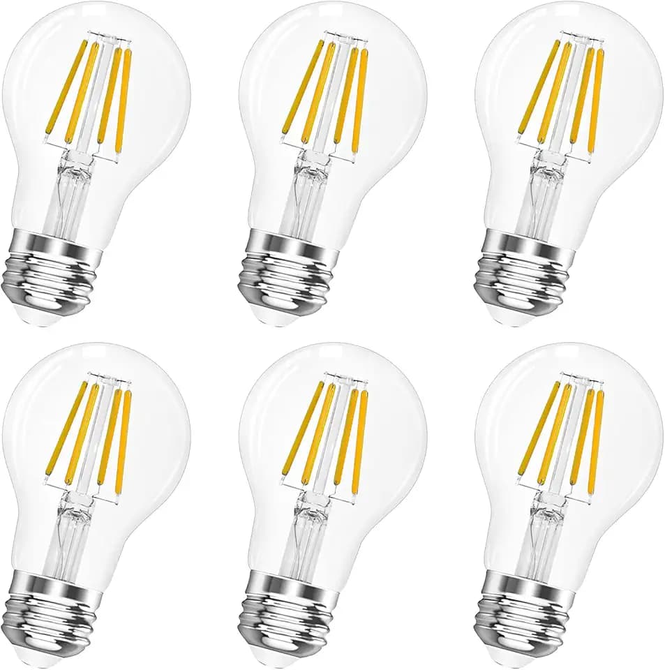 A19 E26 Base Dimmable Edison LED Bulb, 4W(40 Watt Equivalent) Stepless Dimming Light Bulbs 470lm, 3000K Soft Warm White, Vintage Clear Glass LED Filament Bulb for Home, Wall Sconce, Chandelier, 6 Pack