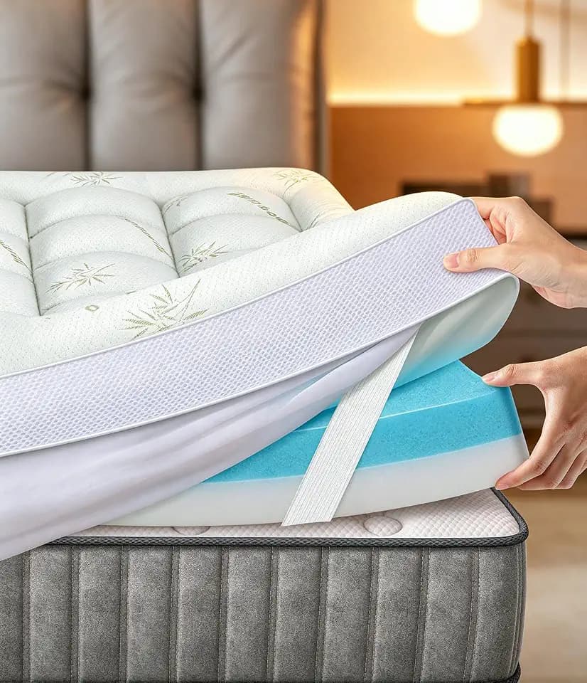 Fracho 4 Inch Full Memory Foam Mattress Topper, Dual Layer Design with 2" Bamboo Rayon Pillow Top & 2" Cooling Gel Memory Foam, CertiPUR-US Certified Medium-Firm Bed Topper for Pressure Relief
