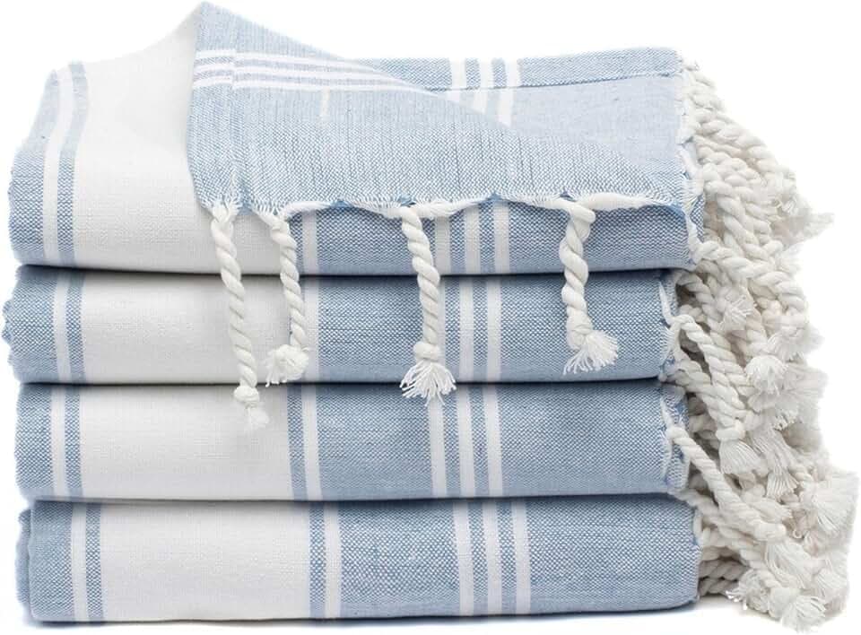 Cotton Turkish Beach Towel with Towels Oversized 36"x72" Pool Absorbent Extra Large Quick Dry Sand Travel Towel (Sky Blue, 4 Pack)