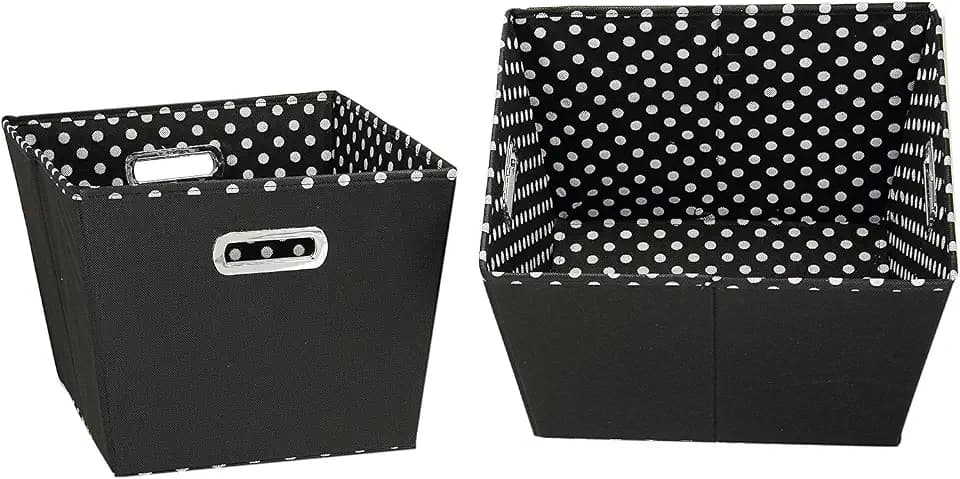 Household Essentials 19KDBLK-1 Medium Tapered Decorative Storage Bins | 2 Pack Set Cubby Baskets | Black and White Mini-Dots