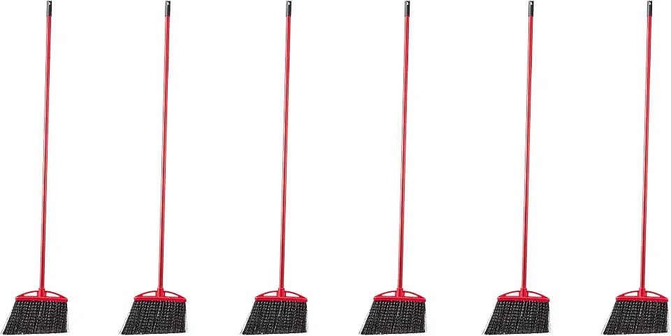 Amazon Basics Angle Broom With Metal Handle for Floor Cleaning and Sweeping, 11 inches Wide, 6-Pack, Black & Red