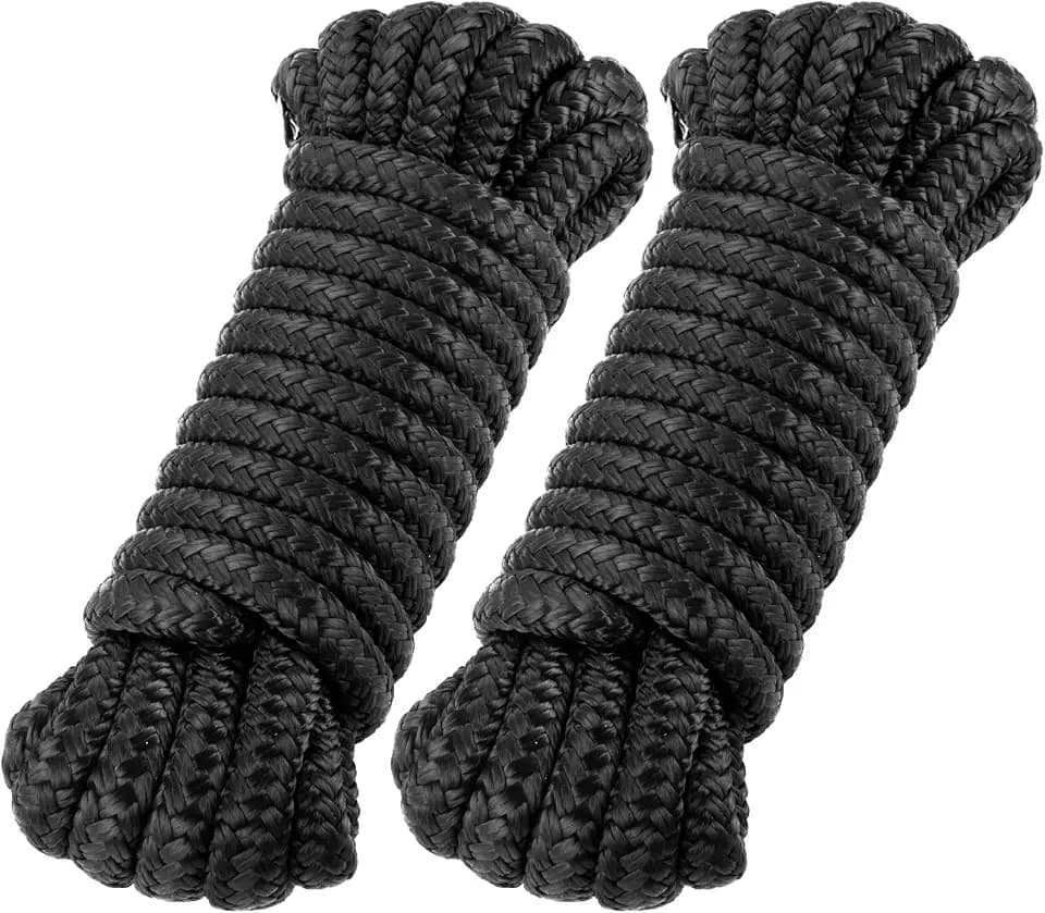 2 PCS Dock Lines - 1/2" x 20' Nylon Boat Ropes & 12" Security Loops