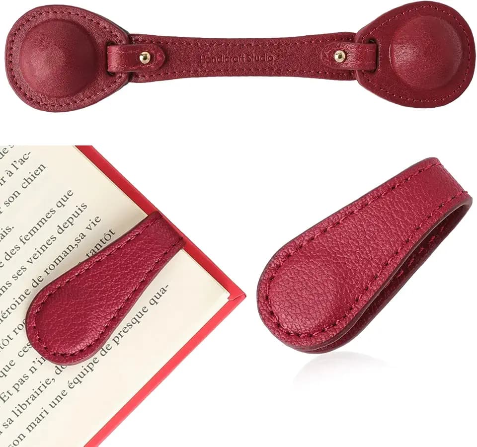 Leather Weighted Bookmarks Page Holder for Women Men, Magnetic Bookmarks for Reading, Book Accessories Gift for Book Lovers Teachers Writers Authors Poets (Wine)