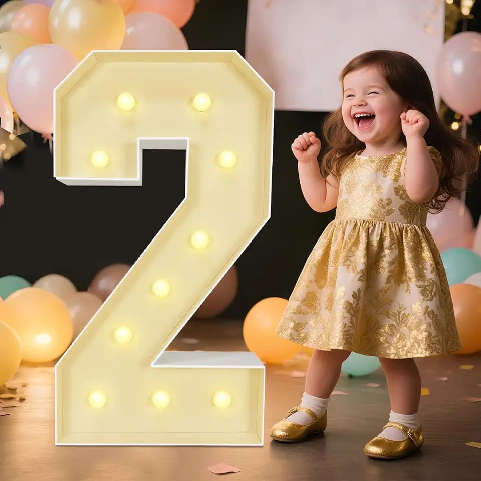 Marquee Light Up Numbers: 3FT Large Decorative Letters Signs for Party Decorations Baby Shower Birthday Wedding Engagement Anniversary, 3 Feet Tall Pre-Cut DIY Foamboard Number 2 - Easy to Assemble