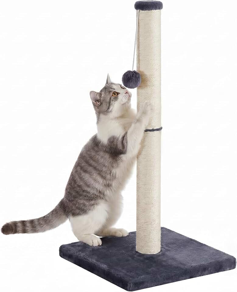 Feandrea Kratzbaum, Kratzsäule mit Sisalstamm, Plüschball, 40 x 40 x 84 cm