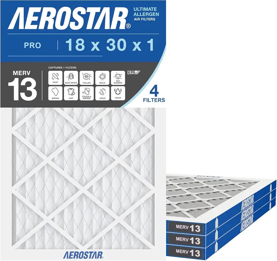 Aerostar Air Filter 18x30x1 MERV 13 AC Filter, Furnace Filter, 4 Pack