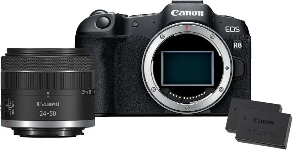 Canon EOS R8 Digitalkamera Vollformat + RF 24-50mm F4.5-6.3 + 2 Akkus