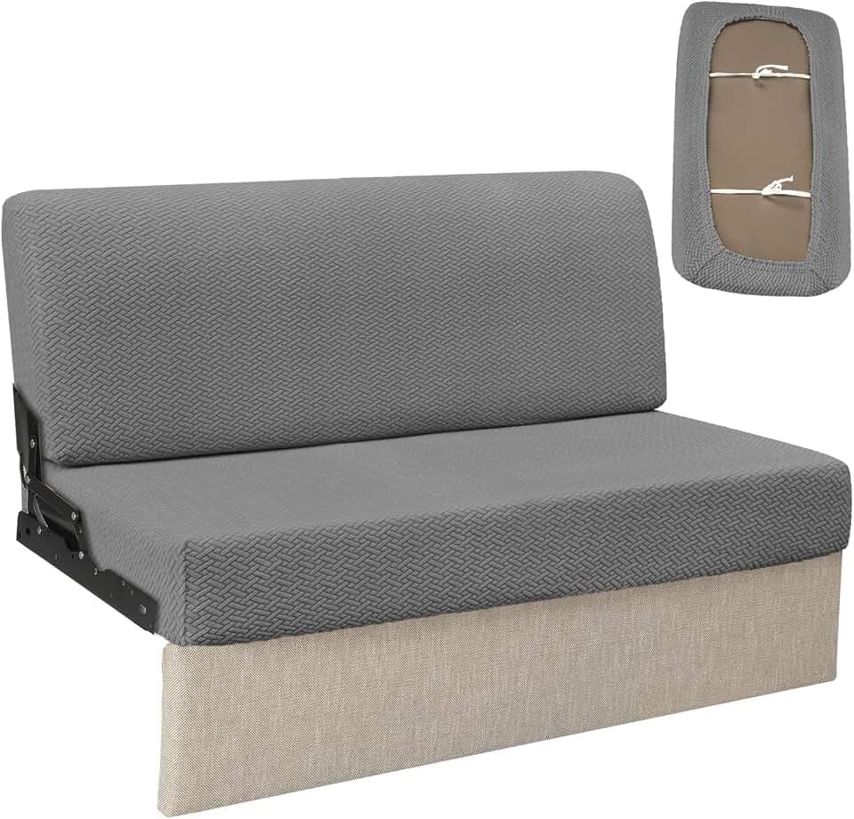 RV Couch Covers for Sofa Bed - 2-Piece Stretchable Backrest & Seat Covers for Jackknife Sleeper Sofas (Grey)