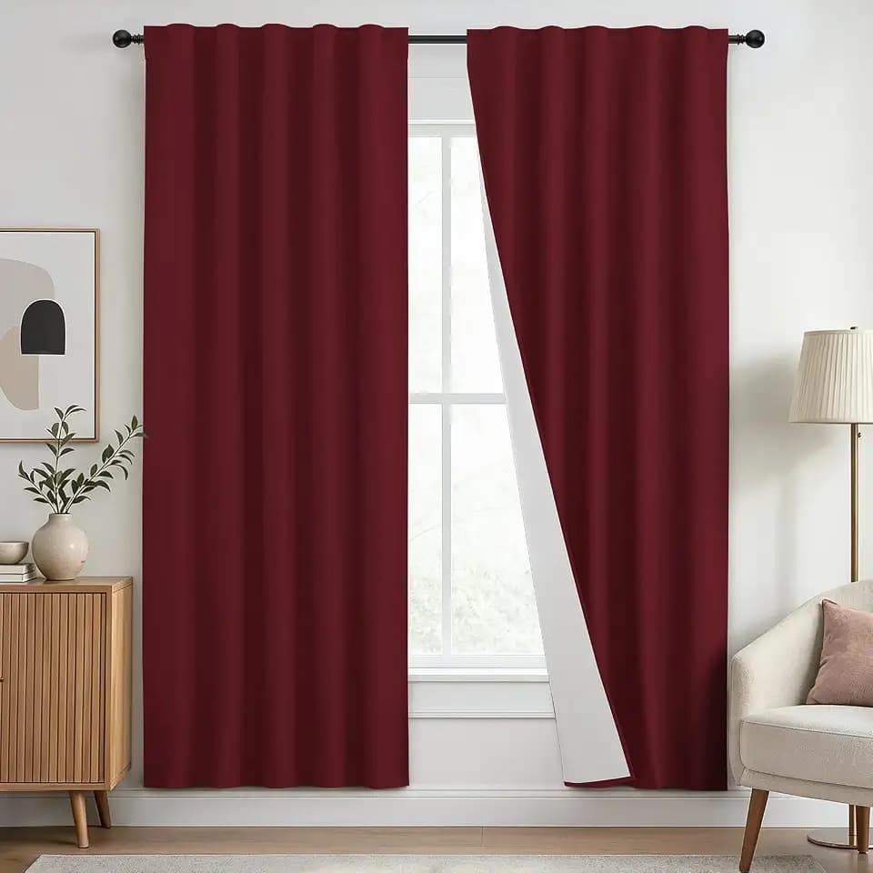 Yakamok Burgundy Red Blackout Curtains 72 inch Long with Back Tab 40" Wide