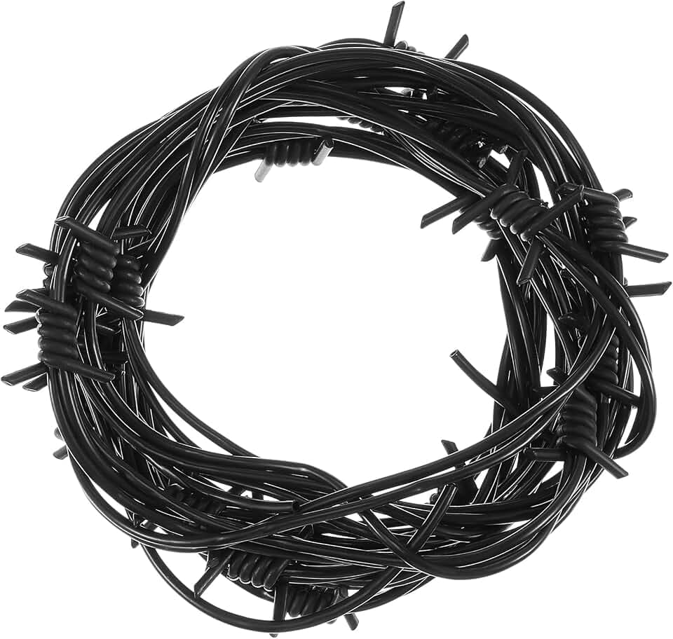 Taiyin 4 Pcs 32.8 Foot Faux Barbed Wire, Black Plastic Prop Decor