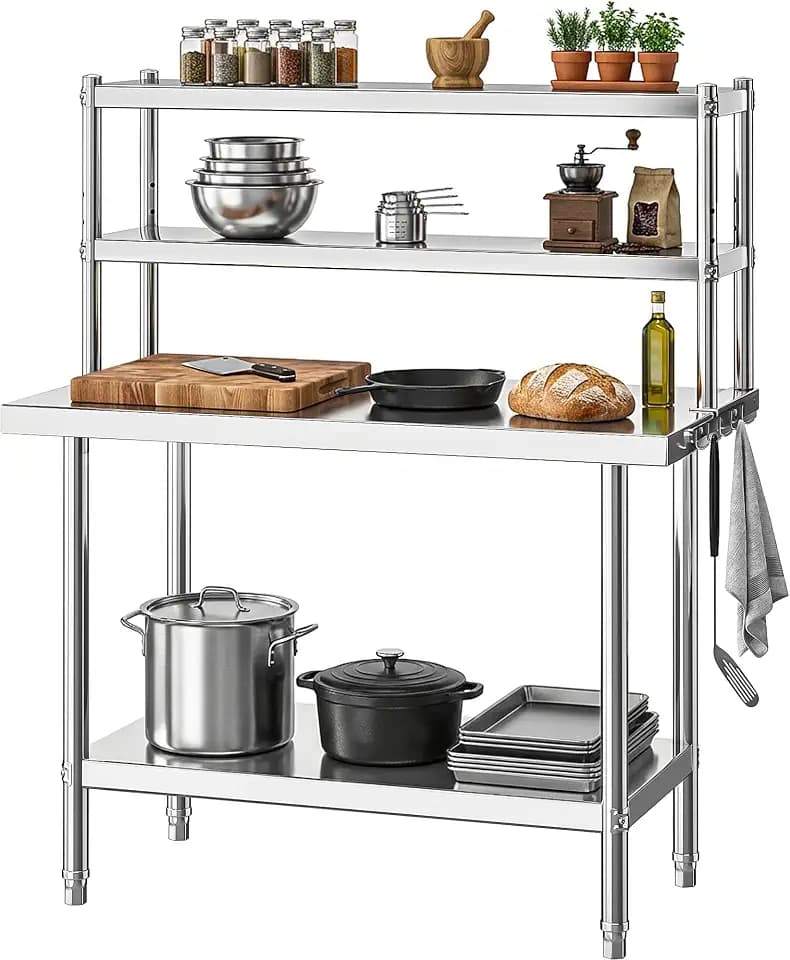 DWVO 36x24in Stainless Steel Table with Adjustable Overshelf