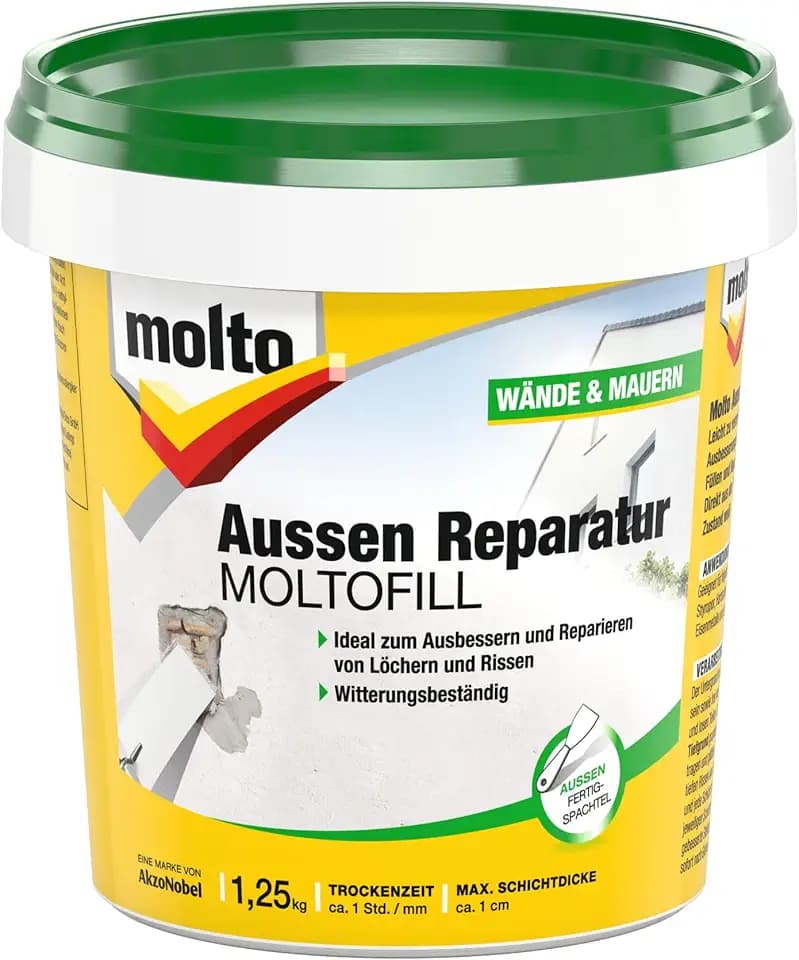 Molto Aussen Reparatur Moltofill, Aussen-Fertigspachtel für kleine Ausbesserungsarbeiten, Weiß, 1,25kg