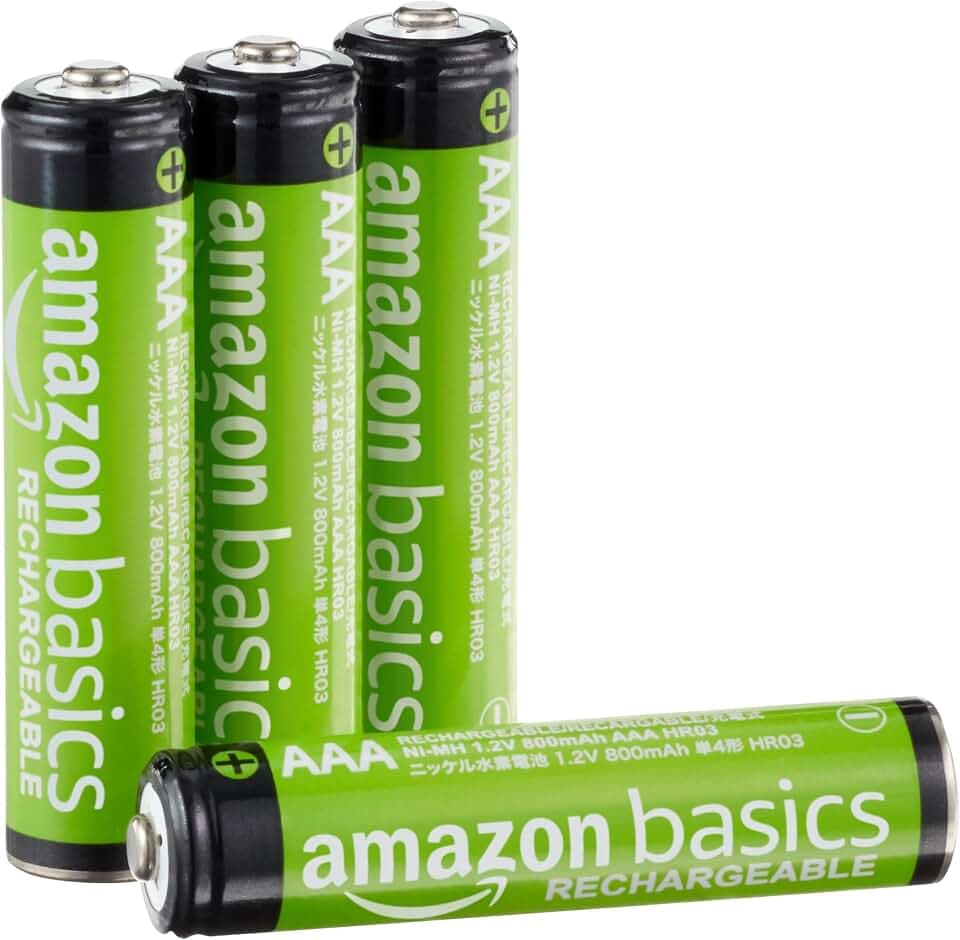Amazon Basics 4er-Pack wiederaufladbare AAA-NiMH-Leistungsbatterien, 800 mAh, 1,2 V, bis zu 1000x wiederaufladbar, vorgeladen