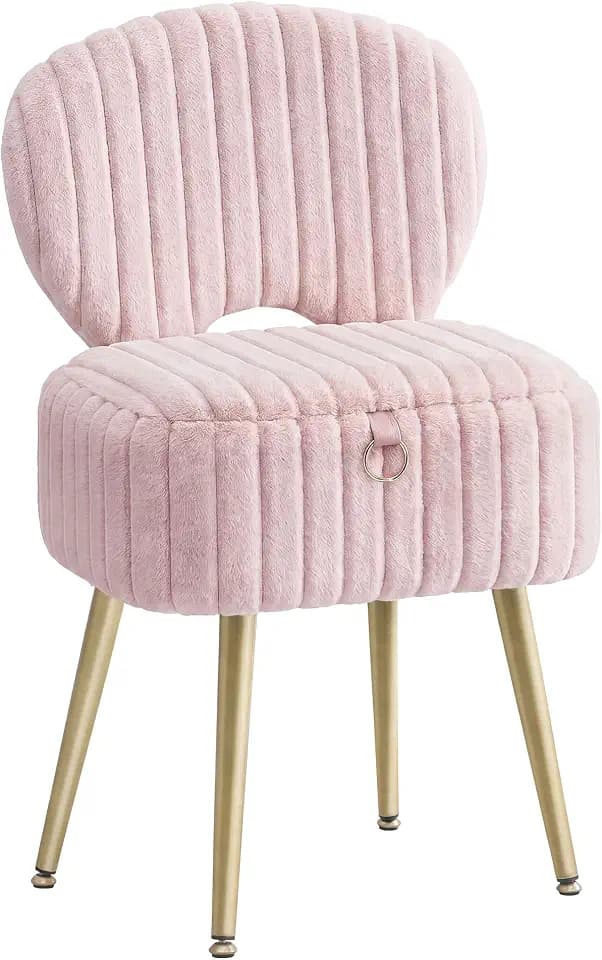 SONGMICS Vanity Chair, Makeup Stool with Folding Backrest