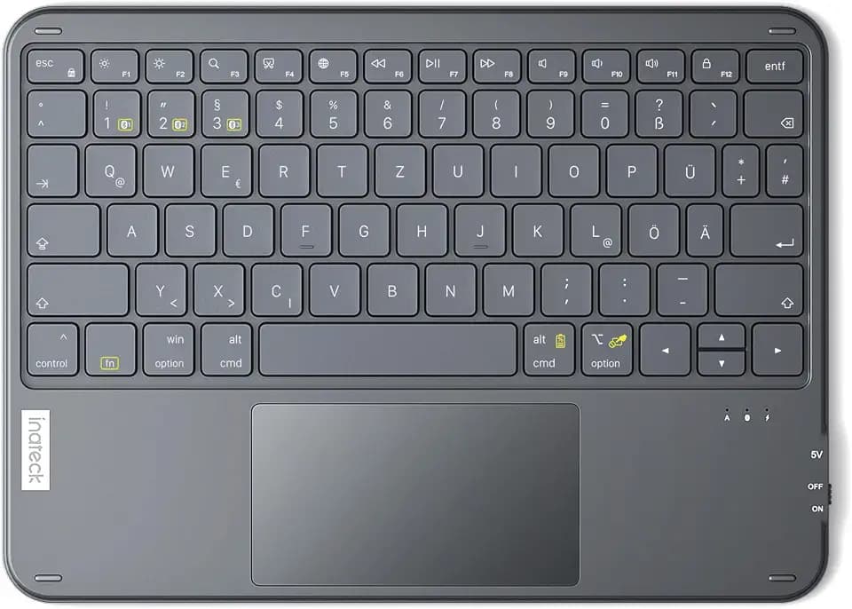 Inateck Tablet Tastatur mit Touchpad, Ultraleichte Tastatur Kabellose QWERTZ Deutsch mit Trackpad, kompatibel mit iPad/Tablet/Windows/Laptop/PC,KB01105