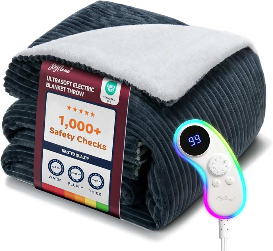 JOYFLAME Ultrasoft Electric Blanket Twin: 4.93 LB Cozy 230 GSM Fluffy Plush