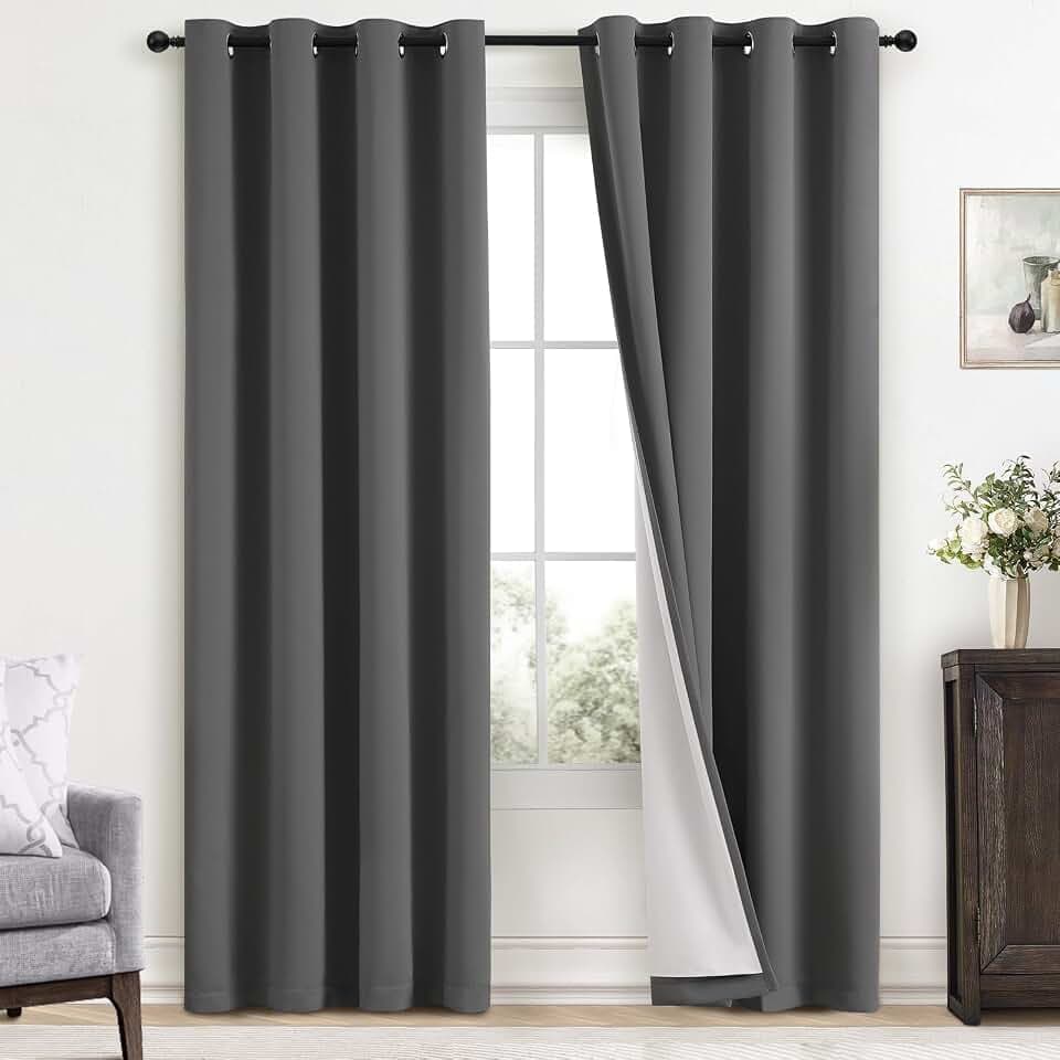 Yakamok 100% Blackout Curtains 52x84 inch Length Charcoal Grey-Bedroom