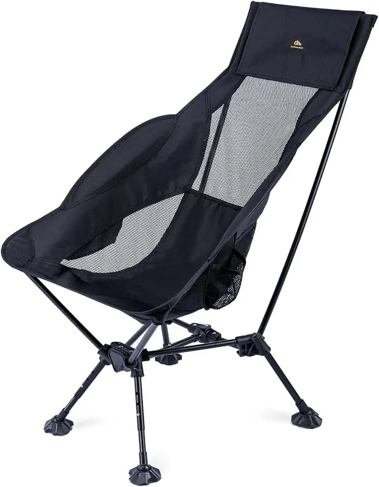 iClimb Ultralight Compact Folding Anti-Sinking Chair, High Back, Black