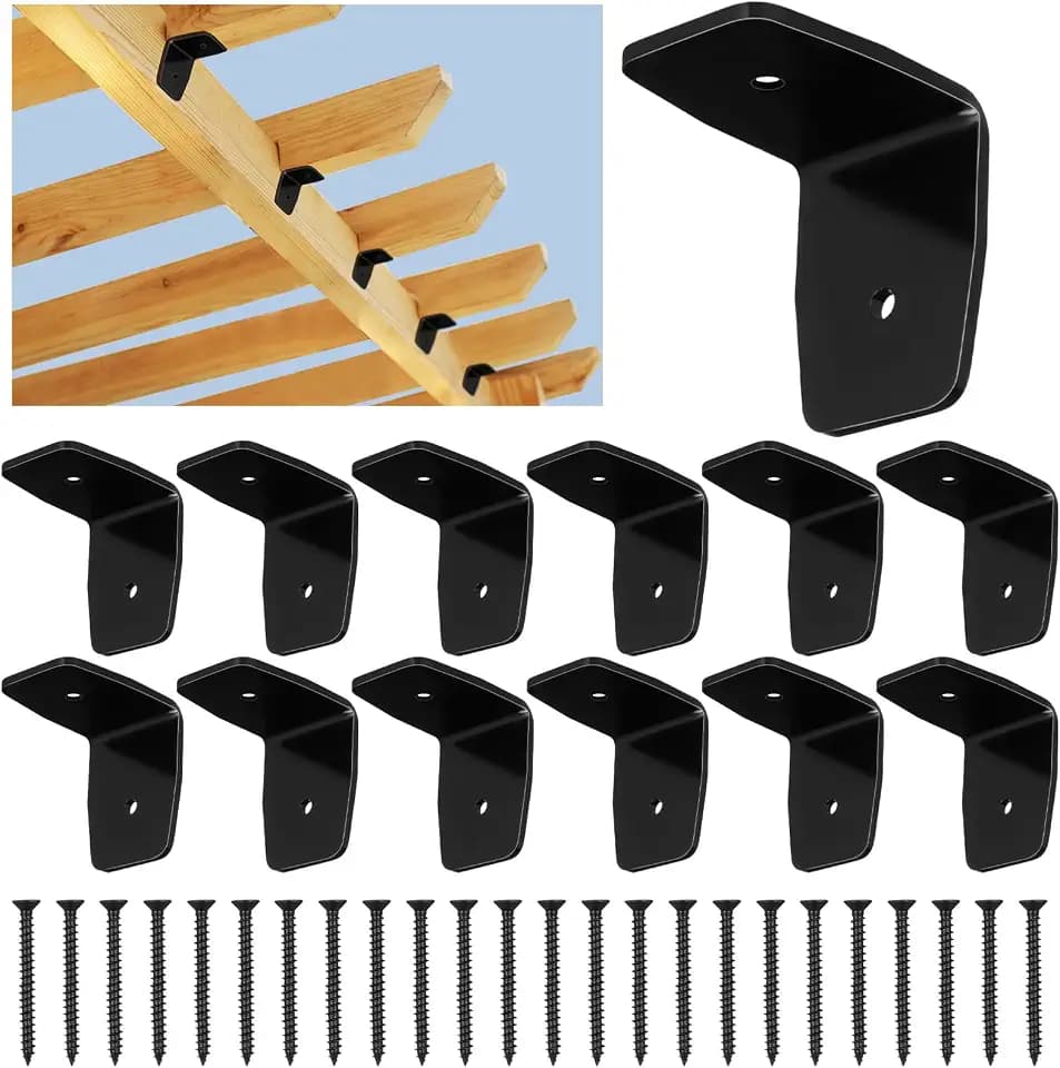 MorningRo 12 Pcs Black Pergola Hardware Rafter Clips Galvanized Steel Rafter Brackets Hurricane Clips Brackets Ties with Screws for Lumber Pergola, Timber Beam, Ceiling Joist (2 Inch)