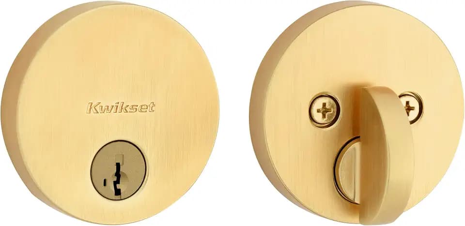 Kwikset Uptown Deadbolt Lock, Satin Brass Round Exterior Keyed Front Entry Door, Pick Resistant SmartKey Rekey Security, Single Cylinder Dead Bolt