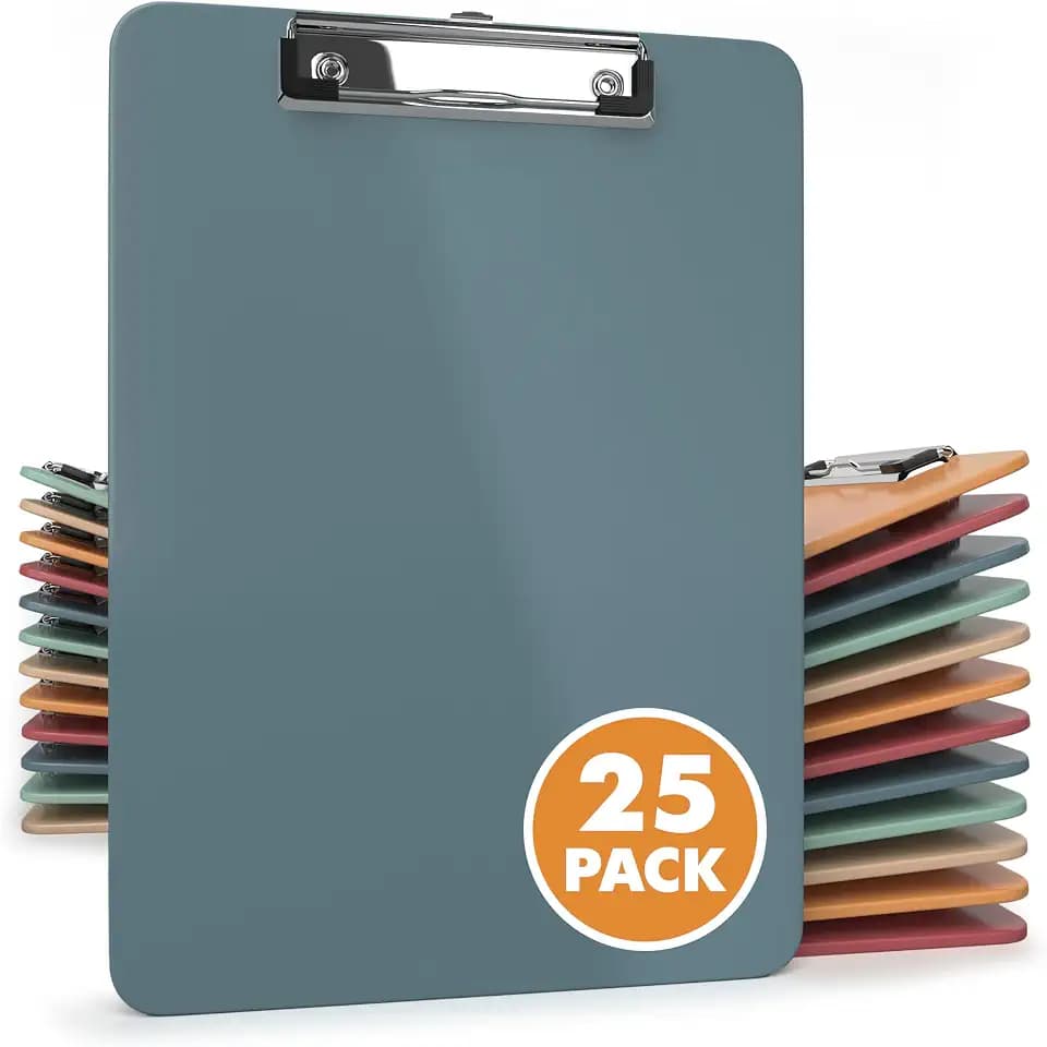 Kiggos Class Set Clipboards 25 Pack, Bulk Clipboards for Classroom, Boho Colored Plastic Clip Boards 12.5 x 9 Inch Letter Size, Low Profile Metal Clip with Hanging Hook, Holds 100 Sheets