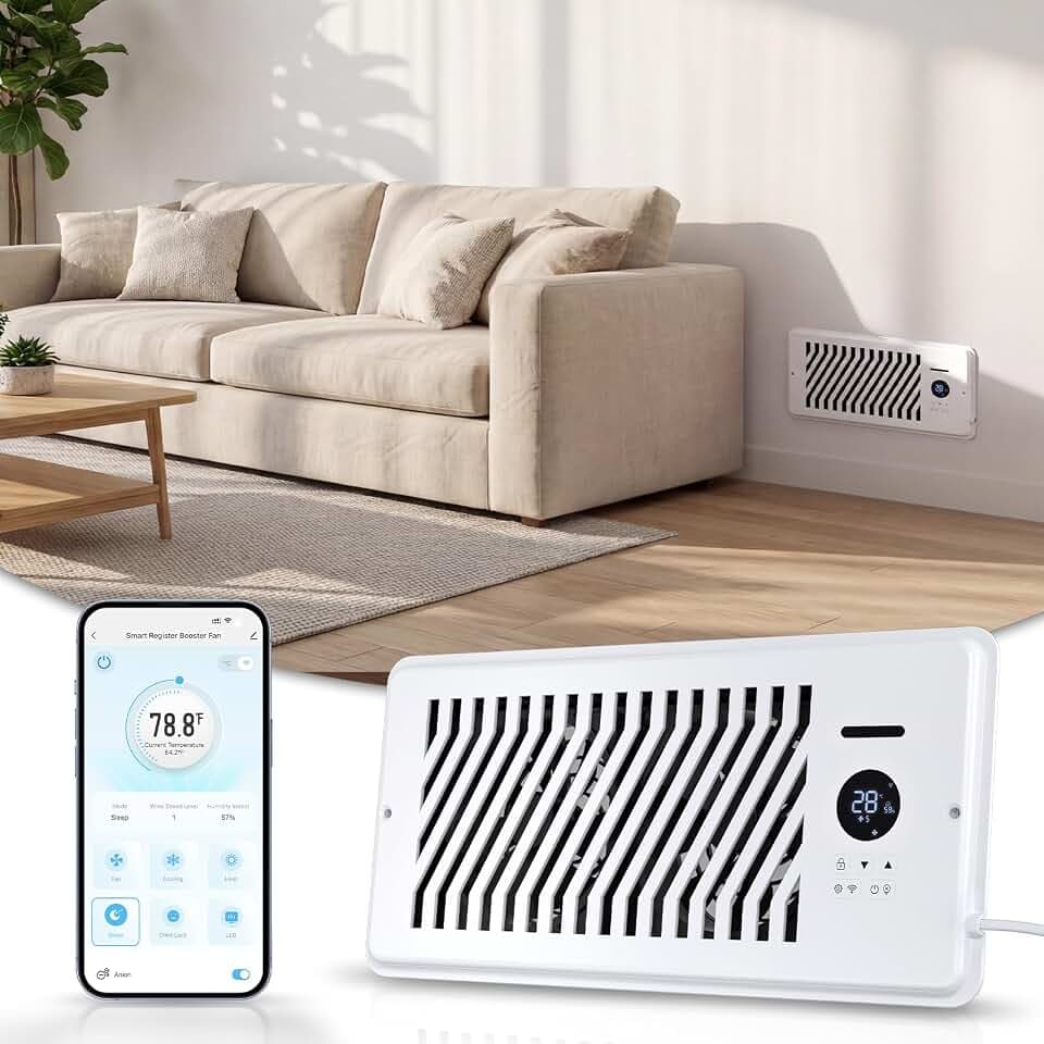 4"×10" Register Booster Fan, Smart Vent Fan for AC and Heating