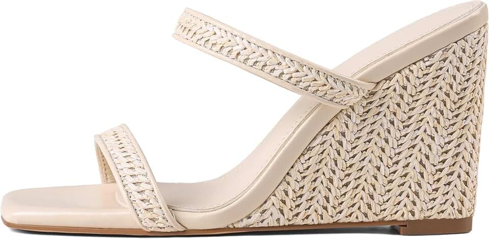 EQAUDES Wedges Sandals Women Raffia Espadrille Sandal Summer Beach Shoes