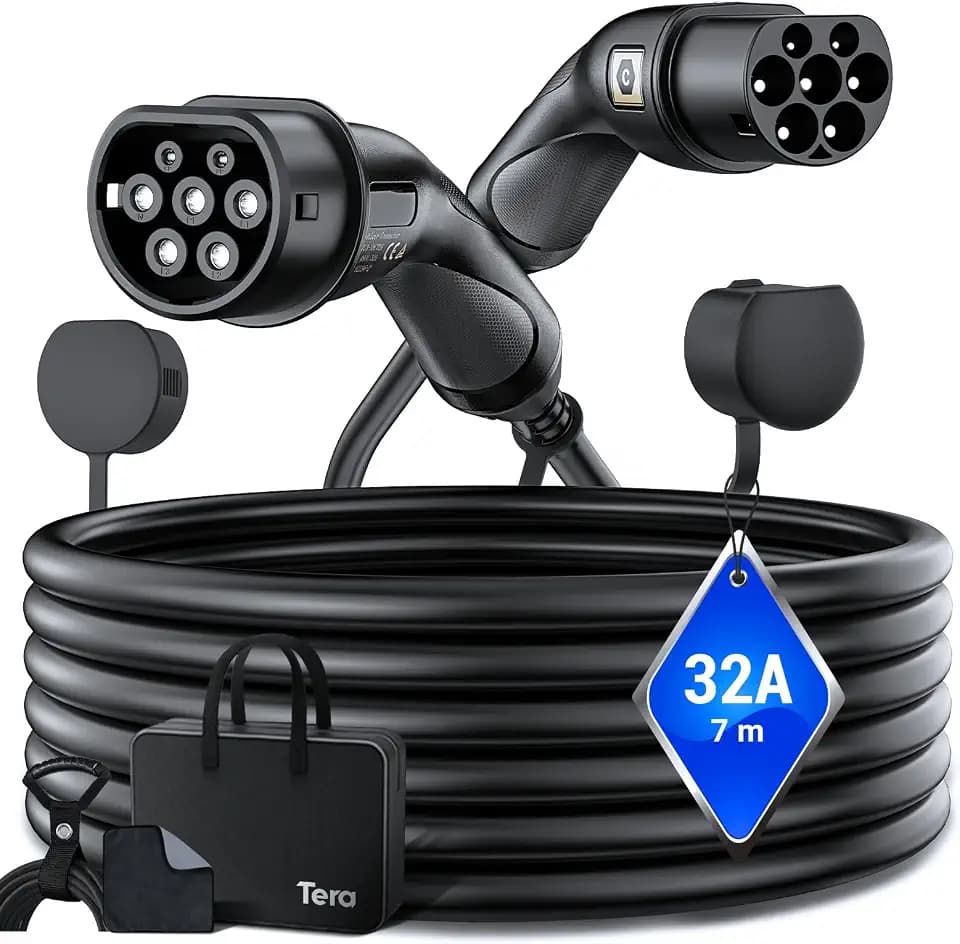 Tera EV Ladekabel Typ 2: 22KW 32A 7Meter 3-Phasen Typ 2 zu Typ 2 Mennekes IP55 Schnellladen Ladekabel Elektroauto Typ 2 für E-Auto EV/PHEV Deutsche Bedienungsanleitung DC-32A-7 Schwarz